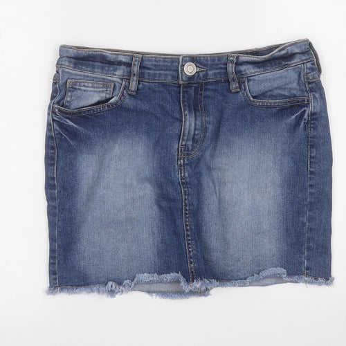 F&F Womens Blue  Cotton A-Line Skirt Size 10