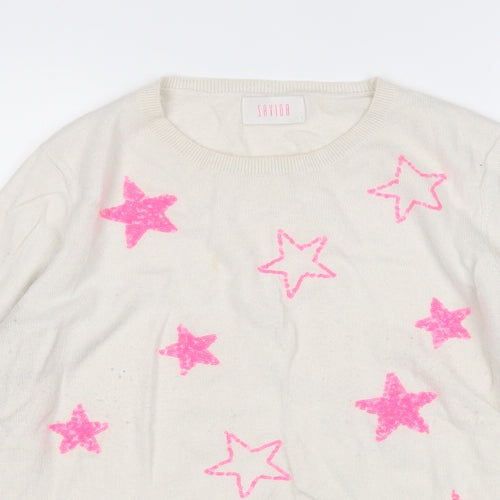 Savida Womens White Round Neck Geometric Viscose Pullover Jumper Size L   - Stars