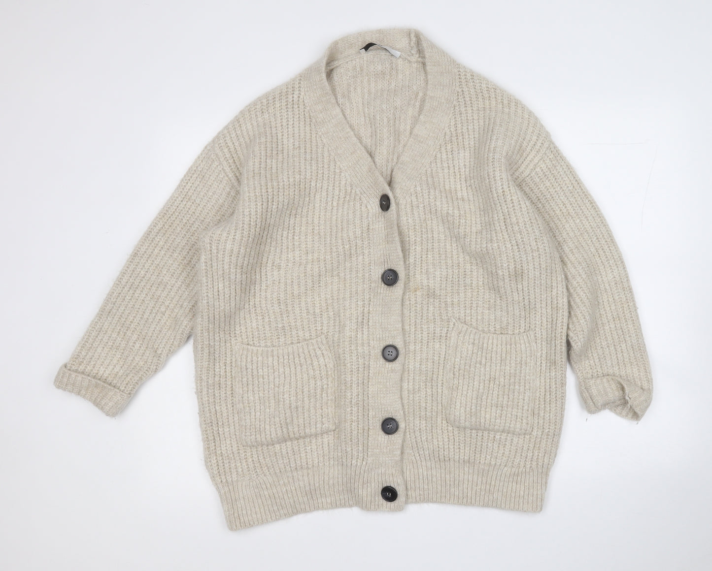 Very Womens Beige V-Neck  Acrylic Cardigan Jumper Size 14
