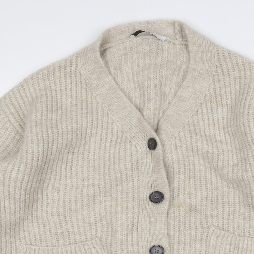 Very Womens Beige V-Neck  Acrylic Cardigan Jumper Size 14