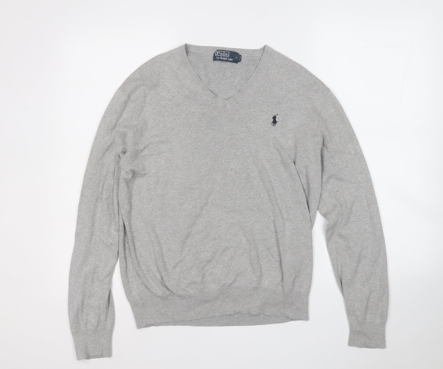 Polo Ralph Lauren Mens Grey V-Neck  Cotton Pullover Jumper Size M