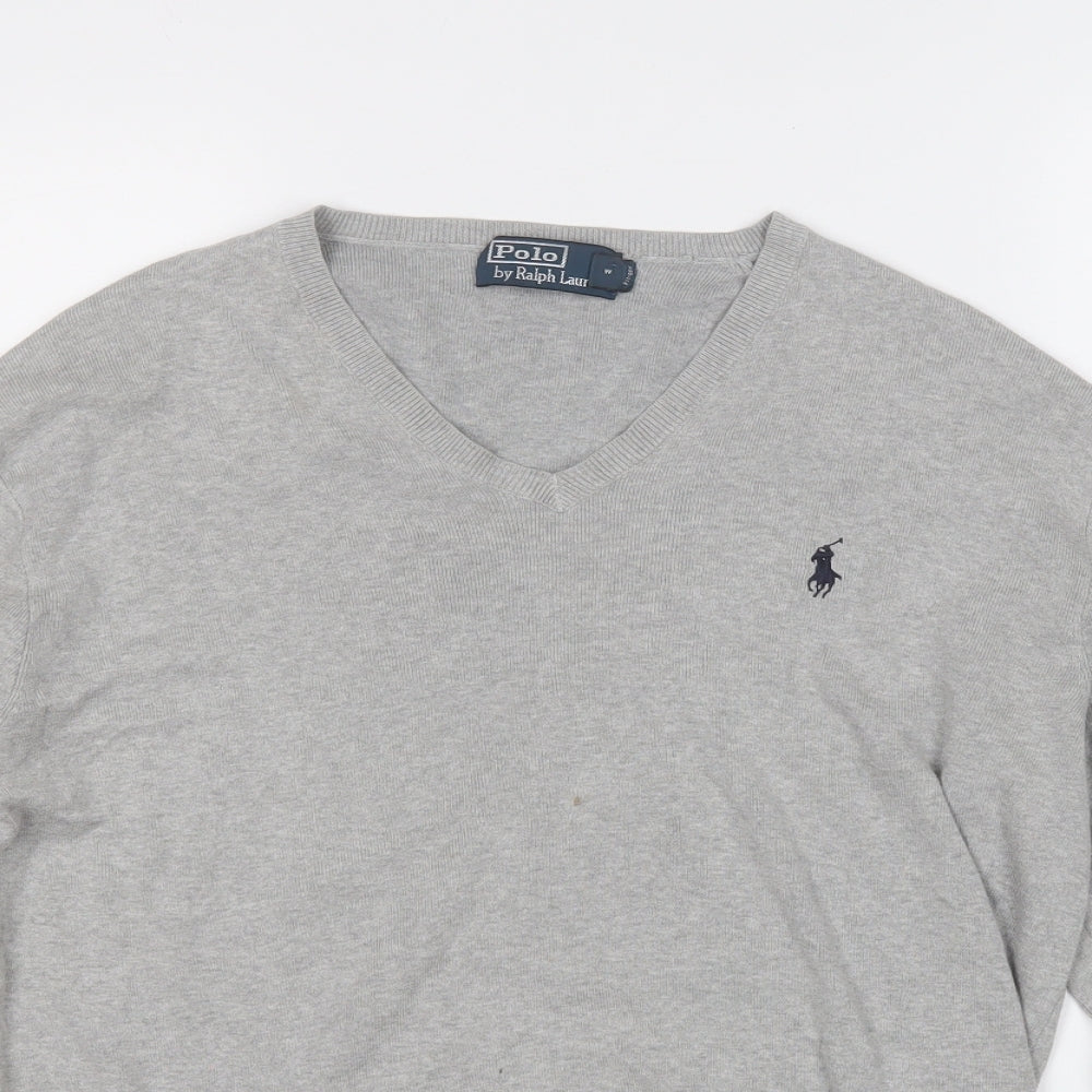 Polo Ralph Lauren Mens Grey V-Neck  Cotton Pullover Jumper Size M