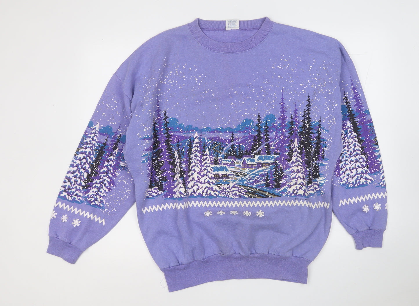 Lifestyle Womens Purple Geometric Polyester Pullover Sweatshirt Size XL