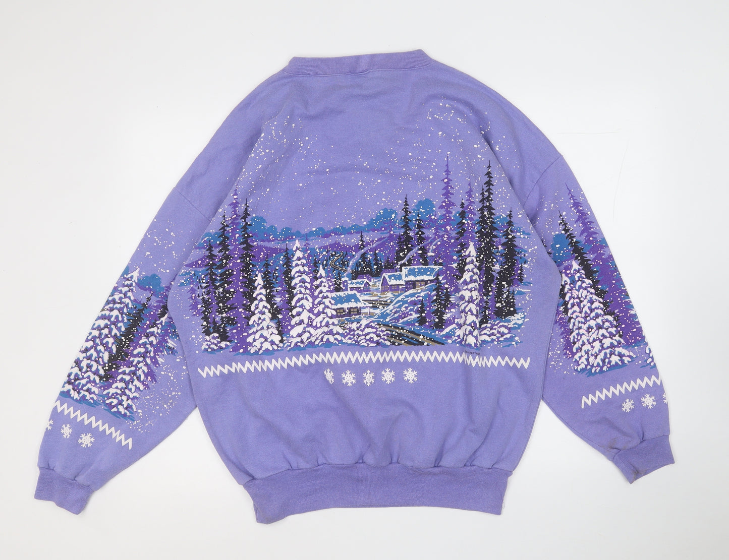 Lifestyle Womens Purple Geometric Polyester Pullover Sweatshirt Size XL