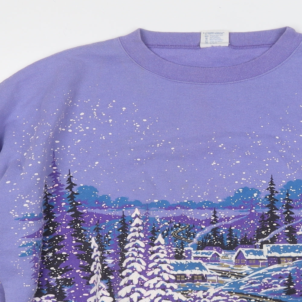 Lifestyle Womens Purple Geometric Polyester Pullover Sweatshirt Size XL