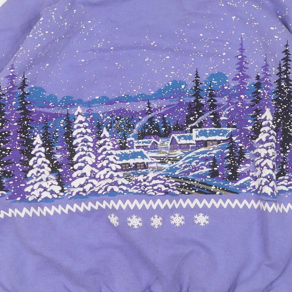 Lifestyle Womens Purple Geometric Polyester Pullover Sweatshirt Size XL