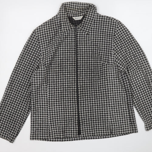 Bianco Womens White Collared Plaid Viscose Full Zip Jumper Size 14