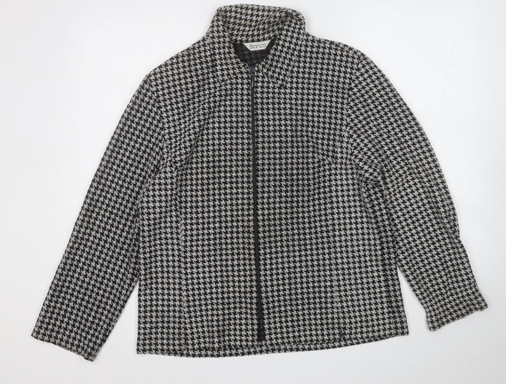 Bianco Womens White Collared Plaid Viscose Full Zip Jumper Size 14