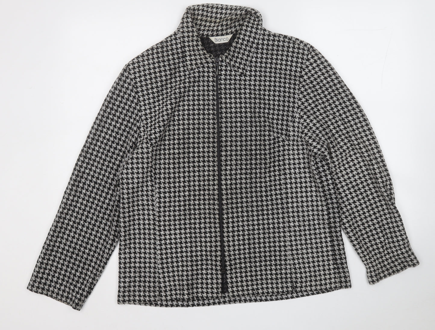 Bianco Womens White Collared Plaid Viscose Full Zip Jumper Size 14