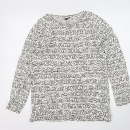 Sparkle & Fade Womens White Round Neck Geometric Cotton Pullover Jumper Size M