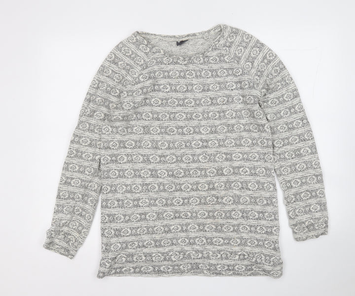 Sparkle & Fade Womens White Round Neck Geometric Cotton Pullover Jumper Size M