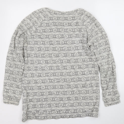 Sparkle & Fade Womens White Round Neck Geometric Cotton Pullover Jumper Size M