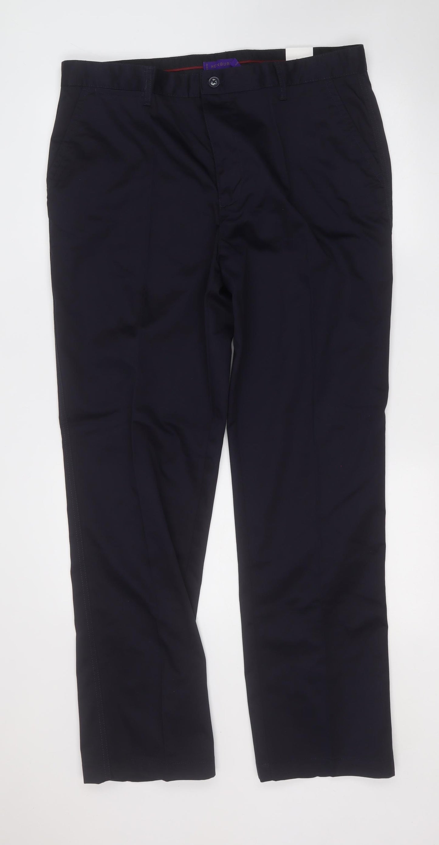 Henbury Mens Blue  Polyester Chino Trousers Size 38 L29 in Regular