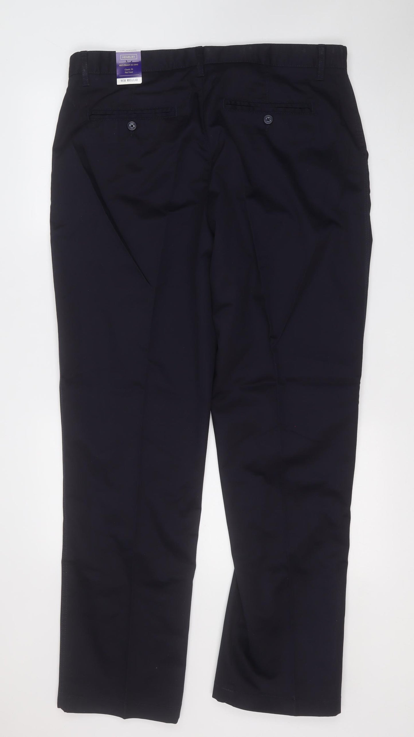 Henbury Mens Blue  Polyester Chino Trousers Size 38 L29 in Regular
