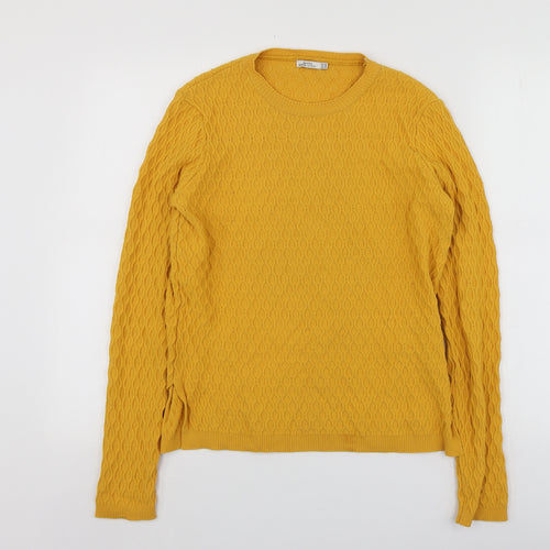 Bershka Womens Yellow Round Neck  Polyamide Pullover Jumper Size M
