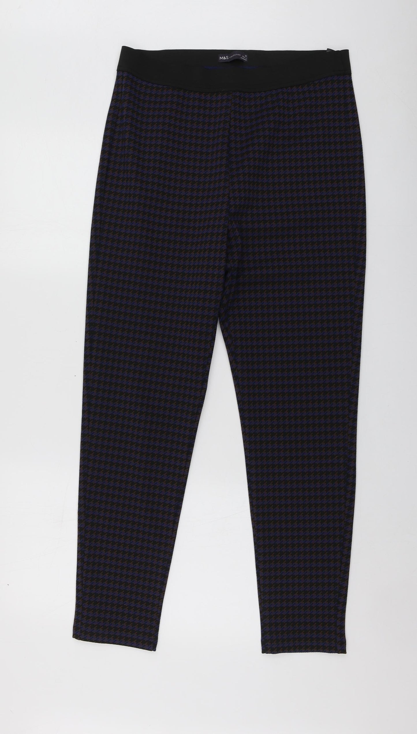 M&S Womens Blue Houndstooth Polyester Jegging Leggings Size 14 L27 in