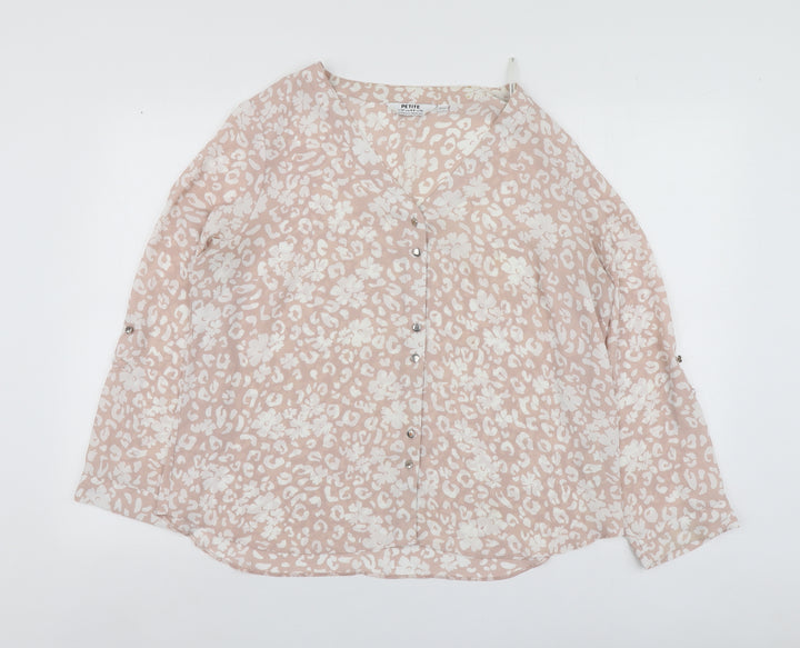 Dorothy Perkins Womens Pink Animal Print Polyester Basic Blouse Size 12 Round Neck