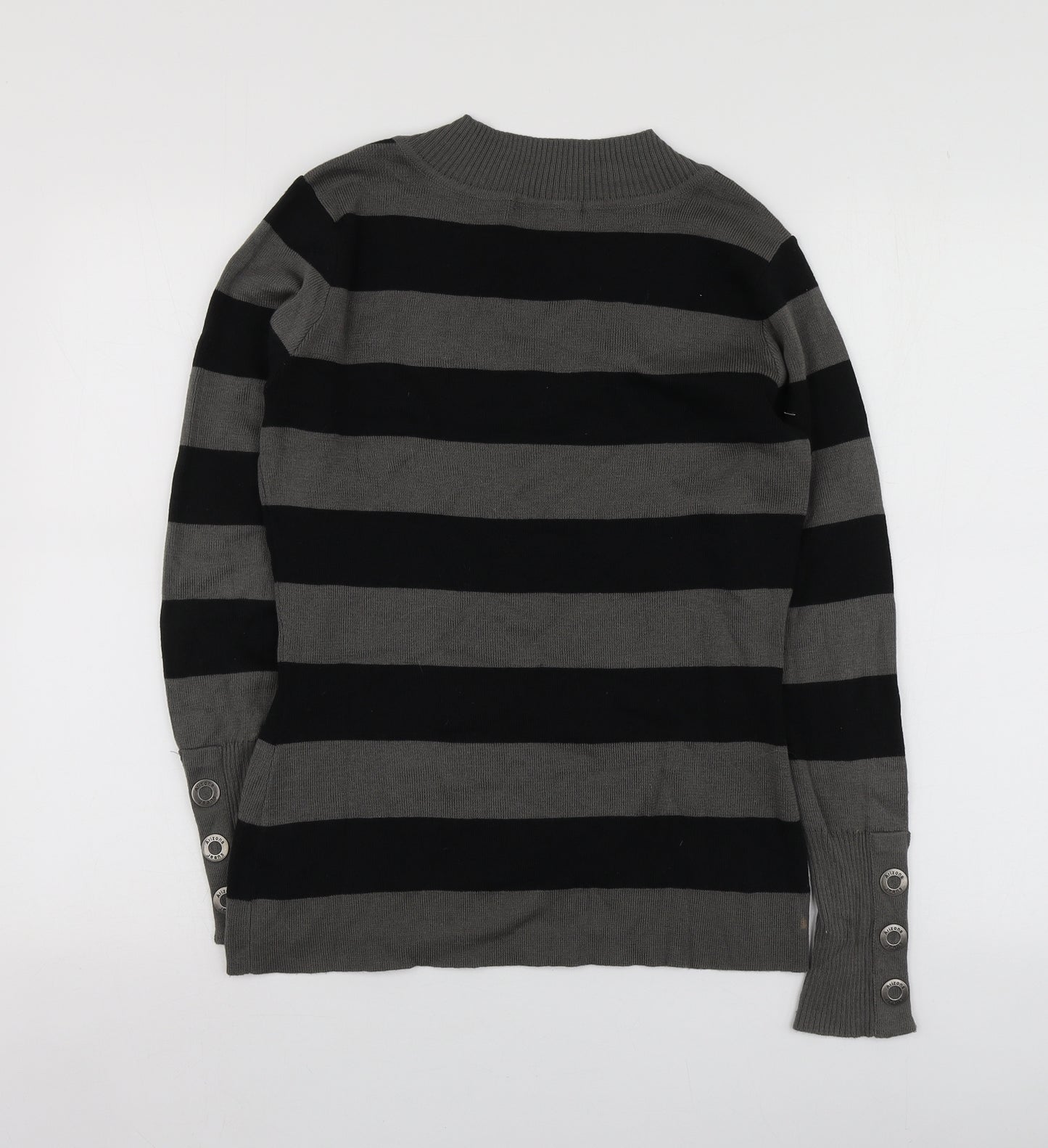 AriZona Womens Grey V-Neck Striped Acrylic Pullover Jumper Size 14