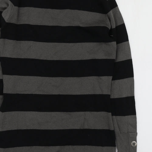 AriZona Womens Grey V-Neck Striped Acrylic Pullover Jumper Size 14