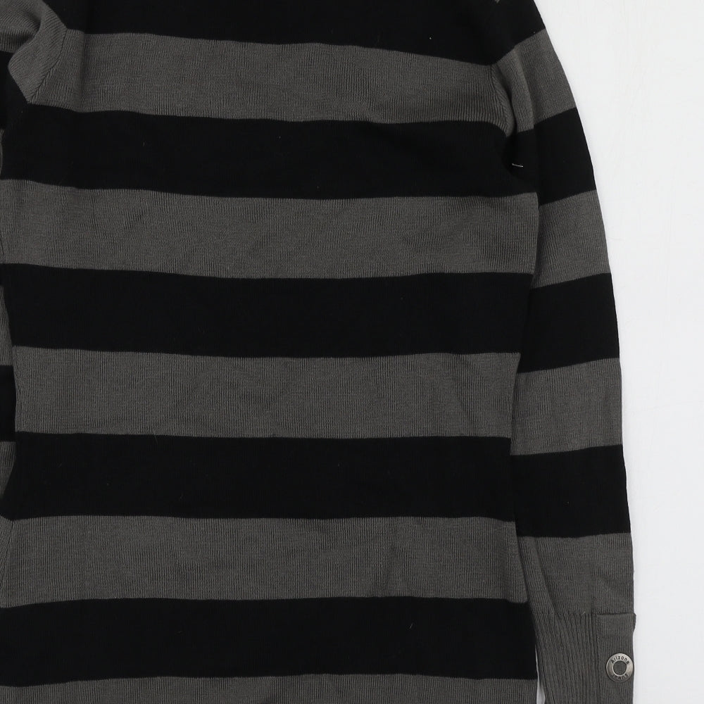 AriZona Womens Grey V-Neck Striped Acrylic Pullover Jumper Size 14