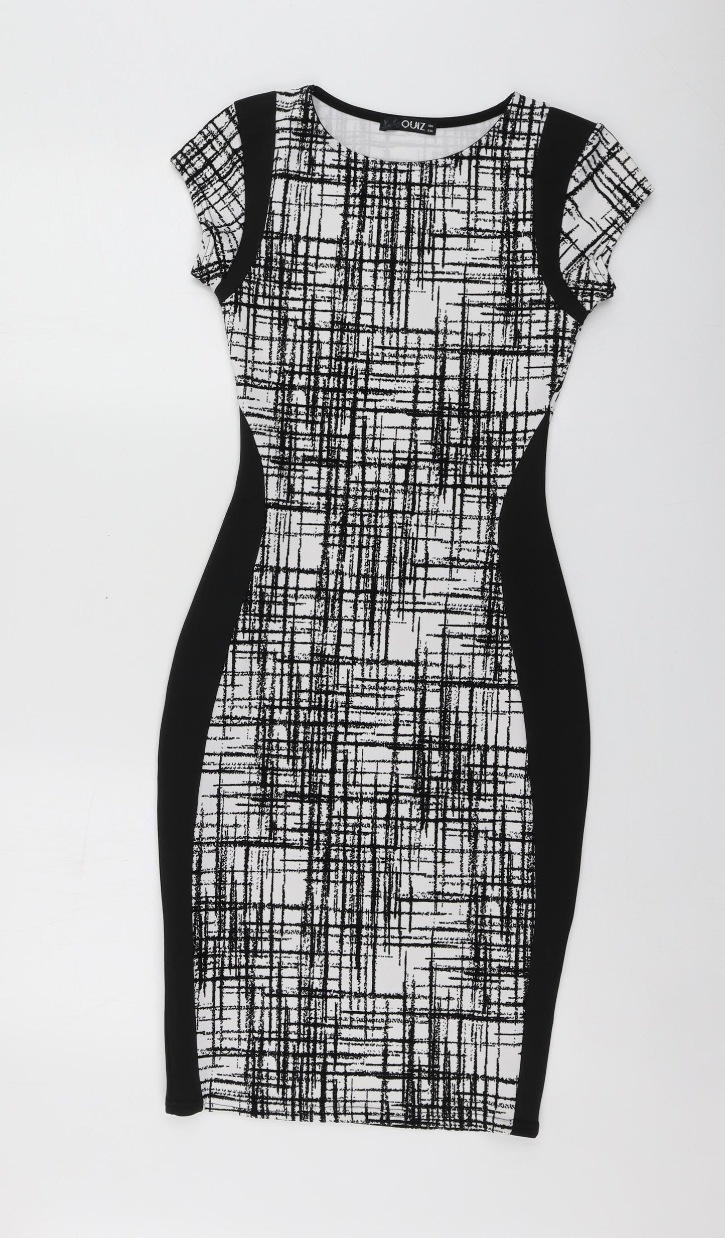 Quiz Womens Black Geometric Polyester A-Line  Size 8  Round Neck