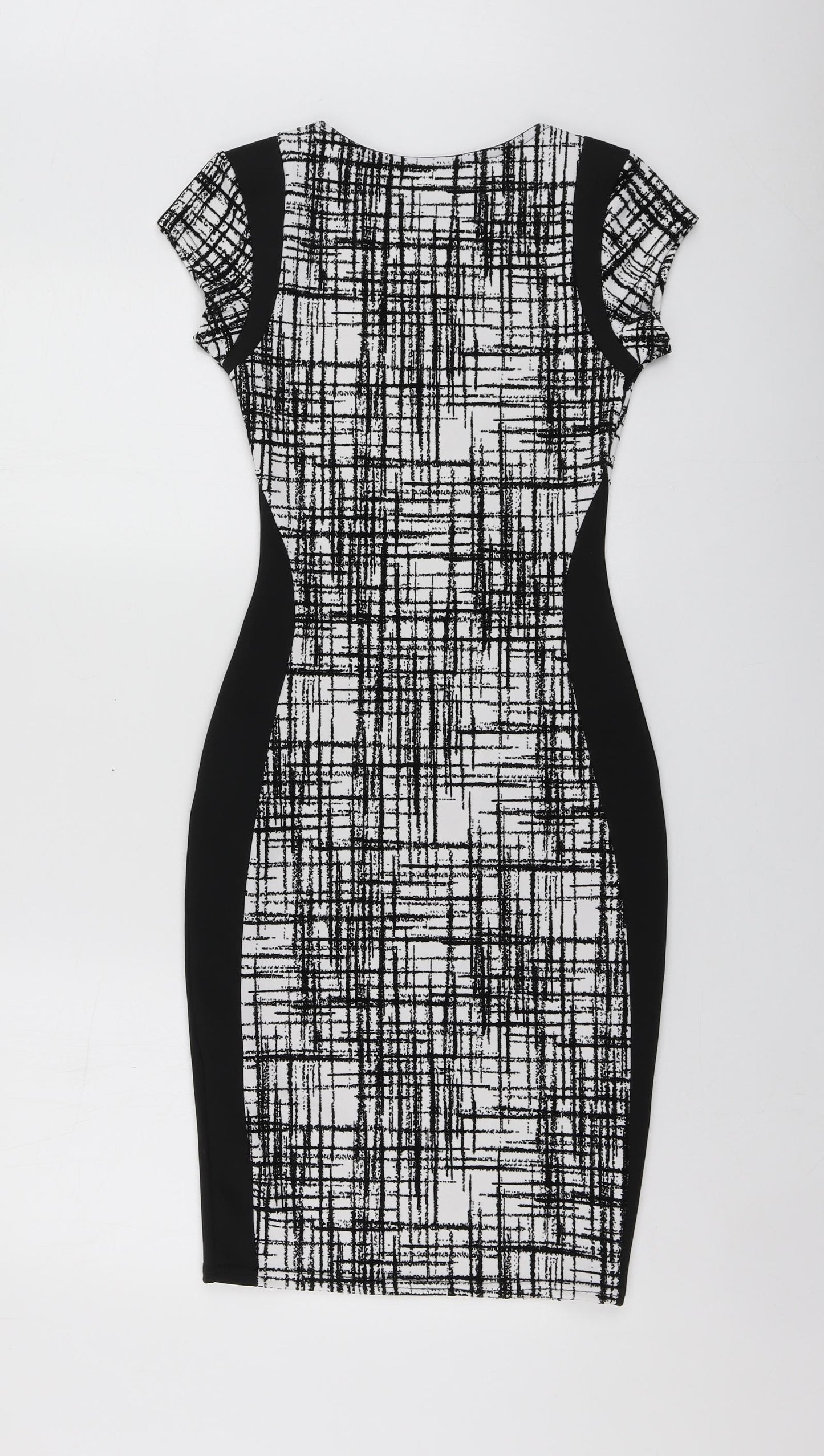 Quiz Womens Black Geometric Polyester A-Line  Size 8  Round Neck
