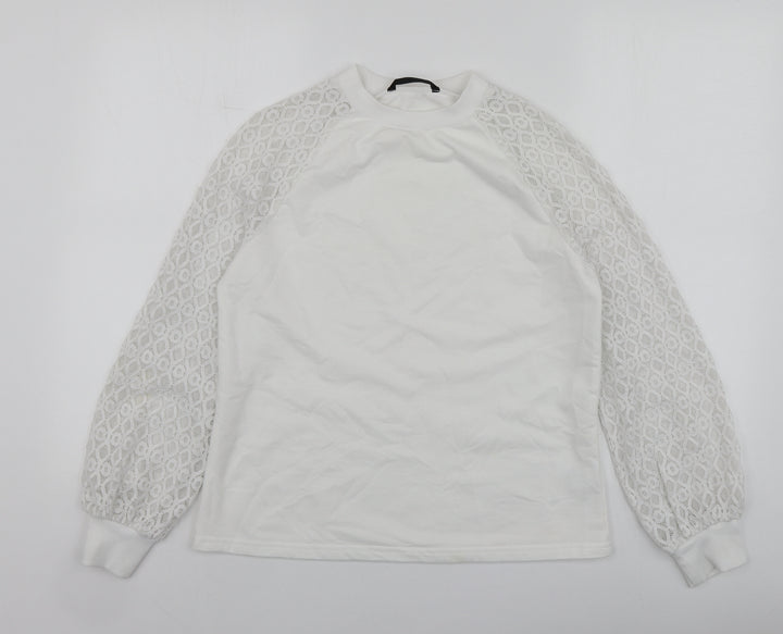 SheIn Womens White Polyester Pullover Sweatshirt Size S