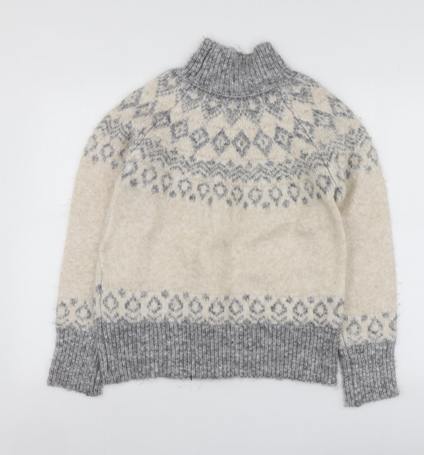 Dunnes Stores Womens Beige High Neck Geometric Acrylic Pullover Jumper Size S