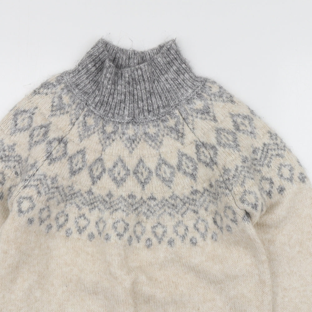Dunnes Stores Womens Beige High Neck Geometric Acrylic Pullover Jumper Size S