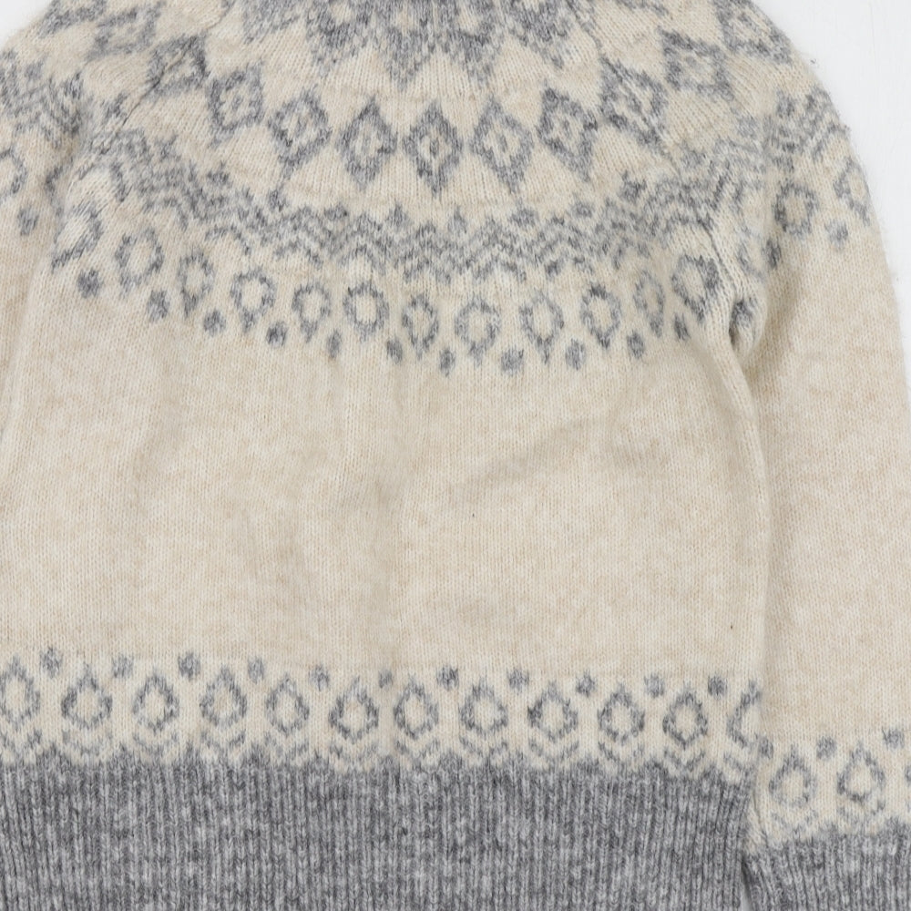 Dunnes Stores Womens Beige High Neck Geometric Acrylic Pullover Jumper Size S