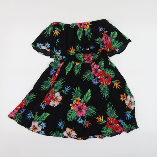 New Look Womens Black Floral Polyester Mini  Size 8  Square Neck