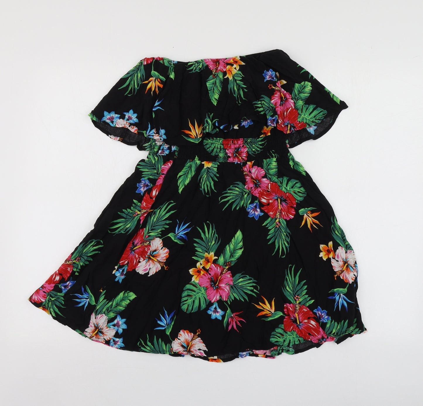 New Look Womens Black Floral Polyester Mini  Size 8  Square Neck