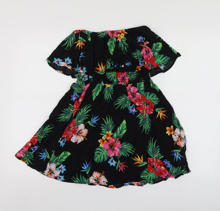 New Look Womens Black Floral Polyester Mini  Size 8  Square Neck