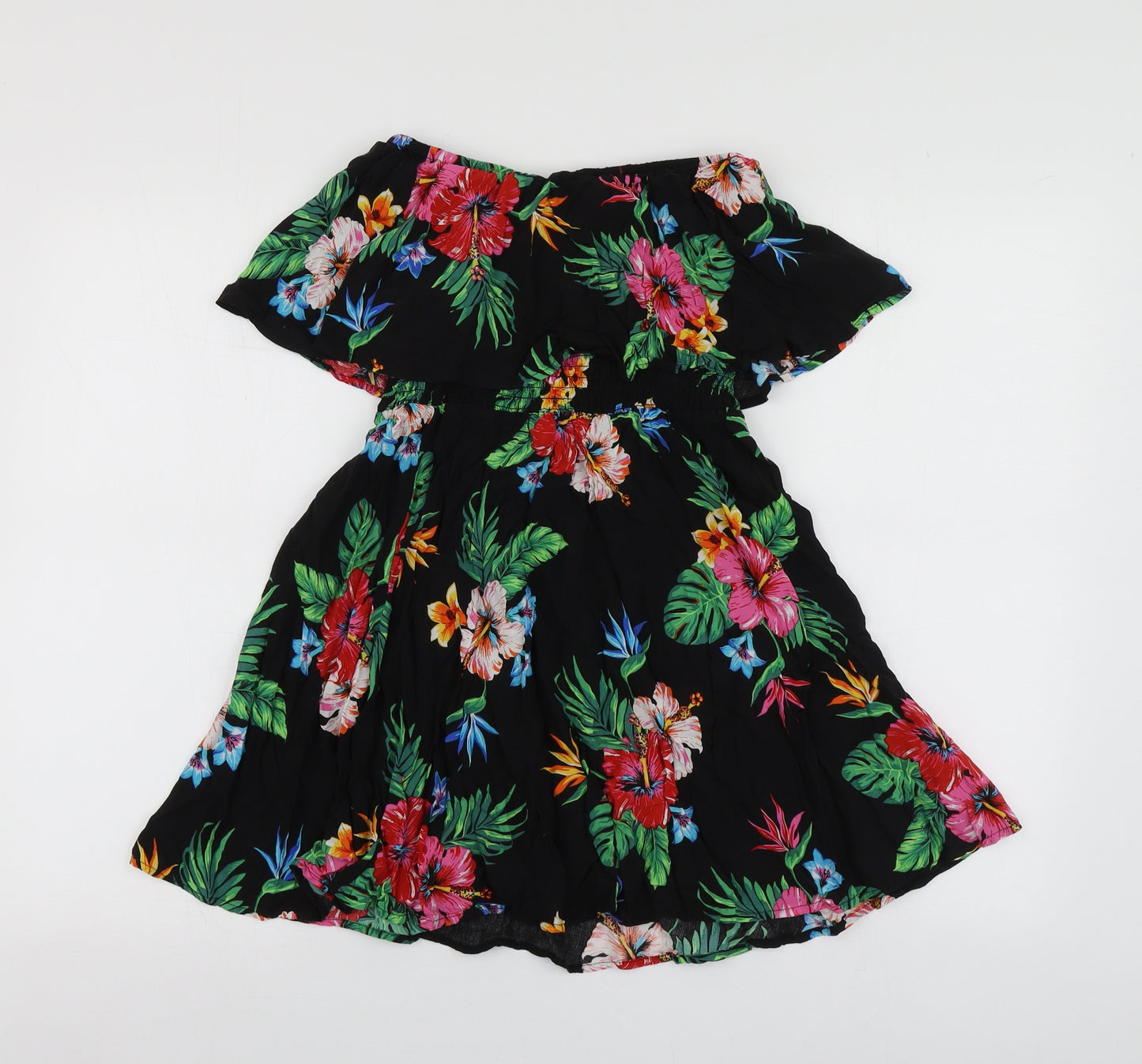 New Look Womens Black Floral Polyester Mini  Size 8  Square Neck