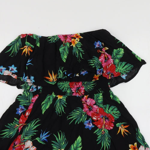 New Look Womens Black Floral Polyester Mini  Size 8  Square Neck