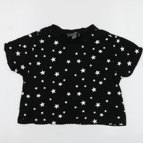 Primark Womens Black Geometric Cotton Basic T-Shirt Size XS Round Neck