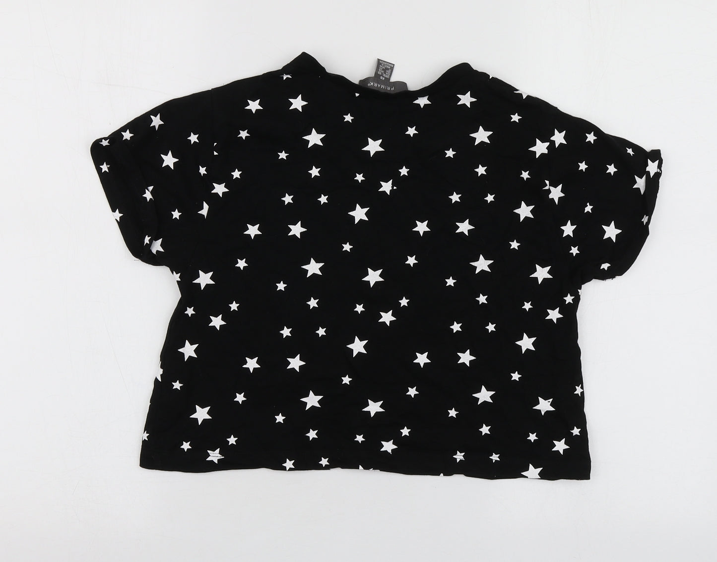 Primark Womens Black Geometric Cotton Basic T-Shirt Size XS Round Neck