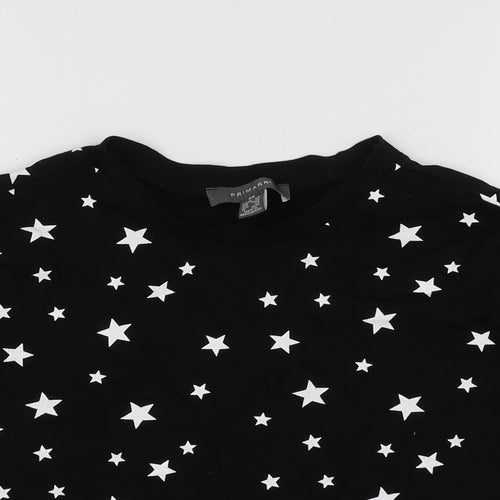 Primark Womens Black Geometric Cotton Basic T-Shirt Size XS Round Neck