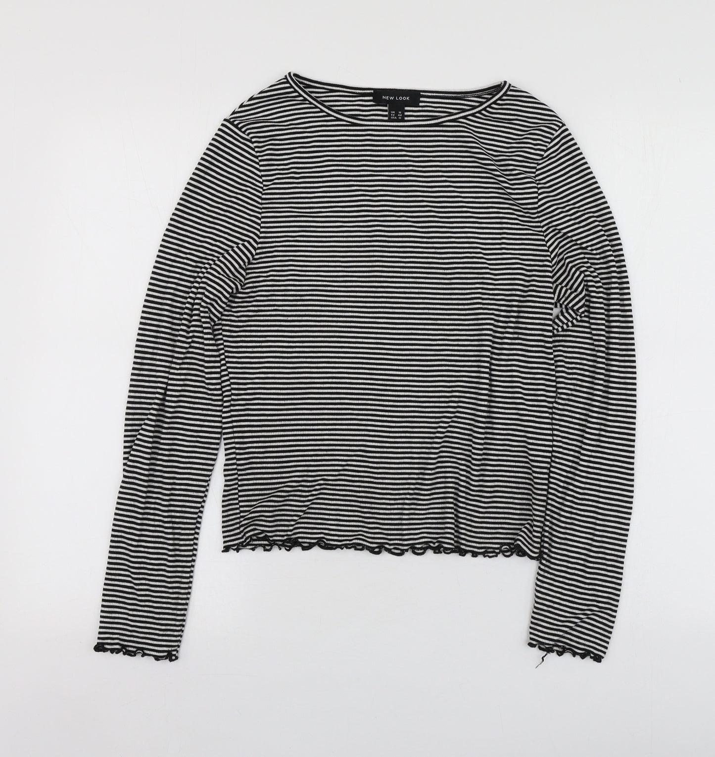 New Look Womens Black Striped Viscose Basic T-Shirt Size 14 Round Neck