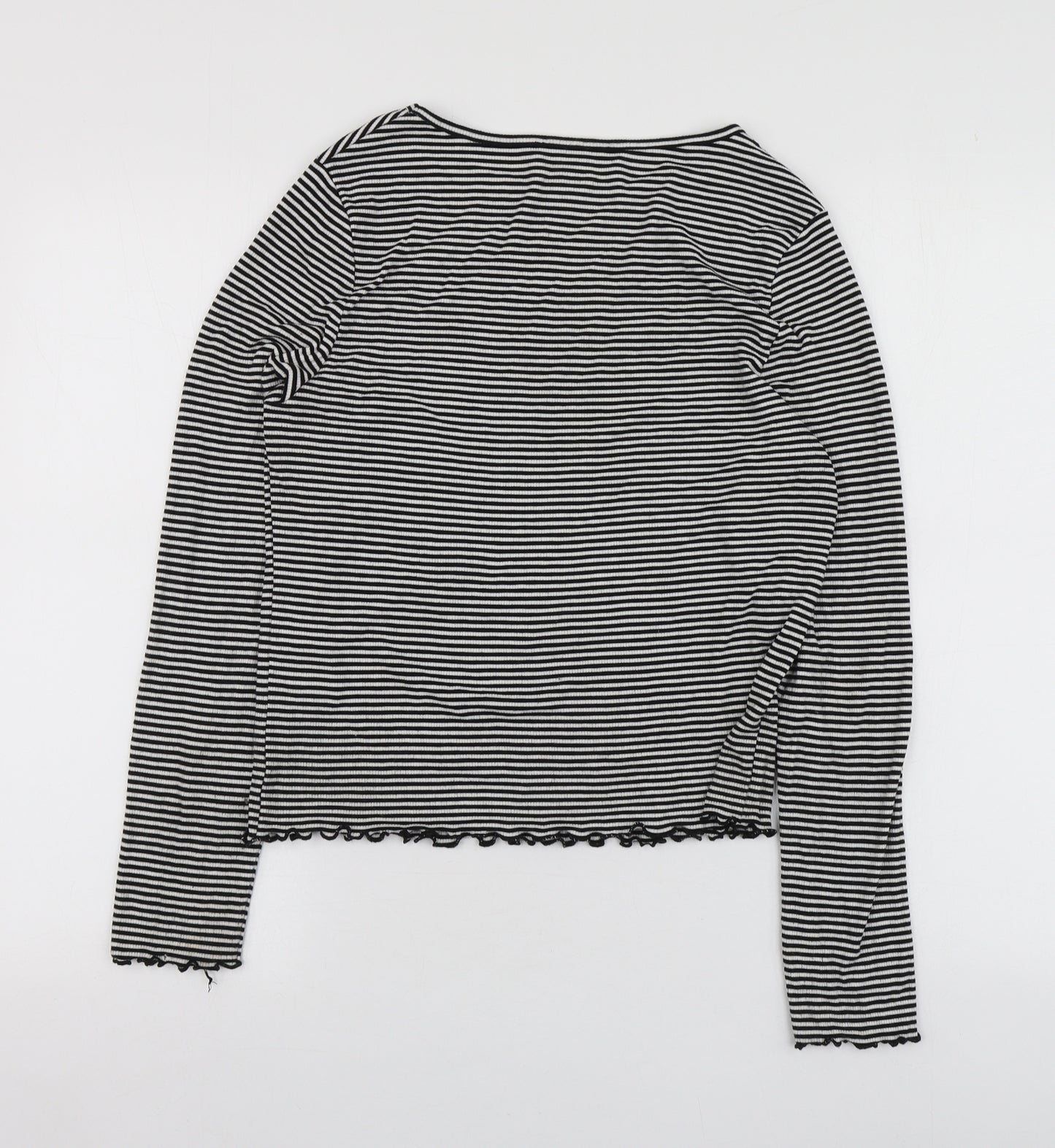 New Look Womens Black Striped Viscose Basic T-Shirt Size 14 Round Neck