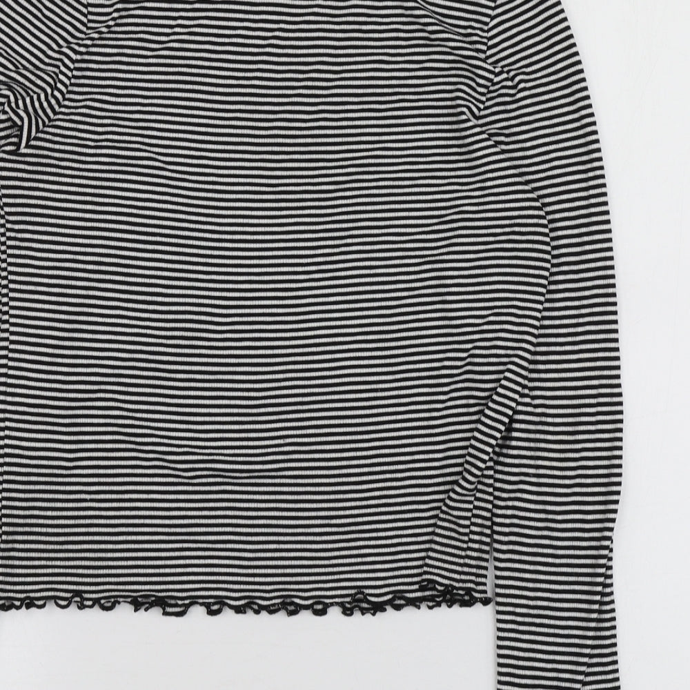 New Look Womens Black Striped Viscose Basic T-Shirt Size 14 Round Neck