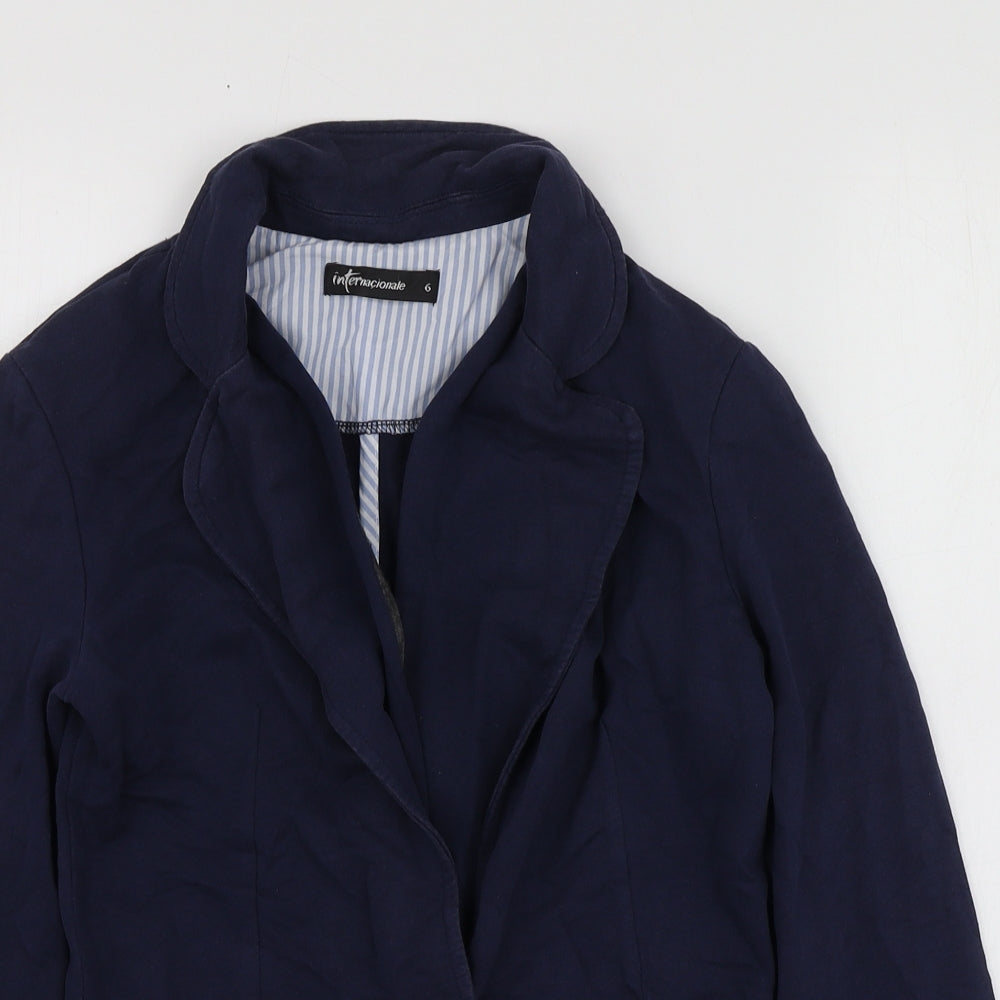Internacionale Womens Blue  Cotton Jacket Blazer Size 6
