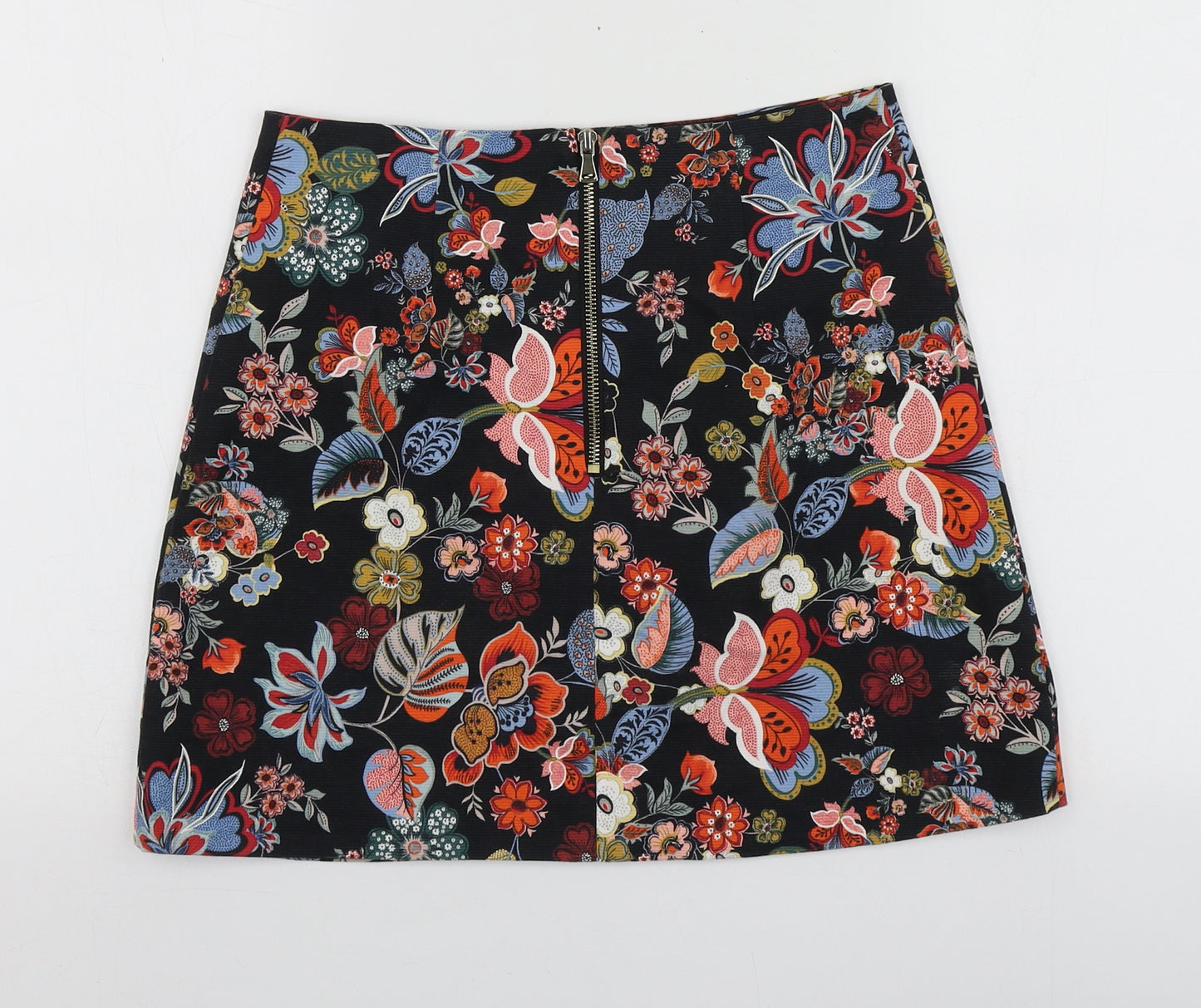 River Island Womens Black Floral Cotton Mini Skirt Size 8
