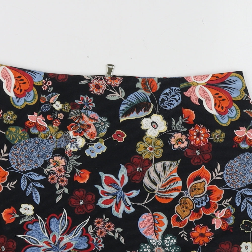 River Island Womens Black Floral Cotton Mini Skirt Size 8