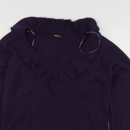 M&Co Womens Purple V-Neck  Acrylic Pullover Jumper Size M
