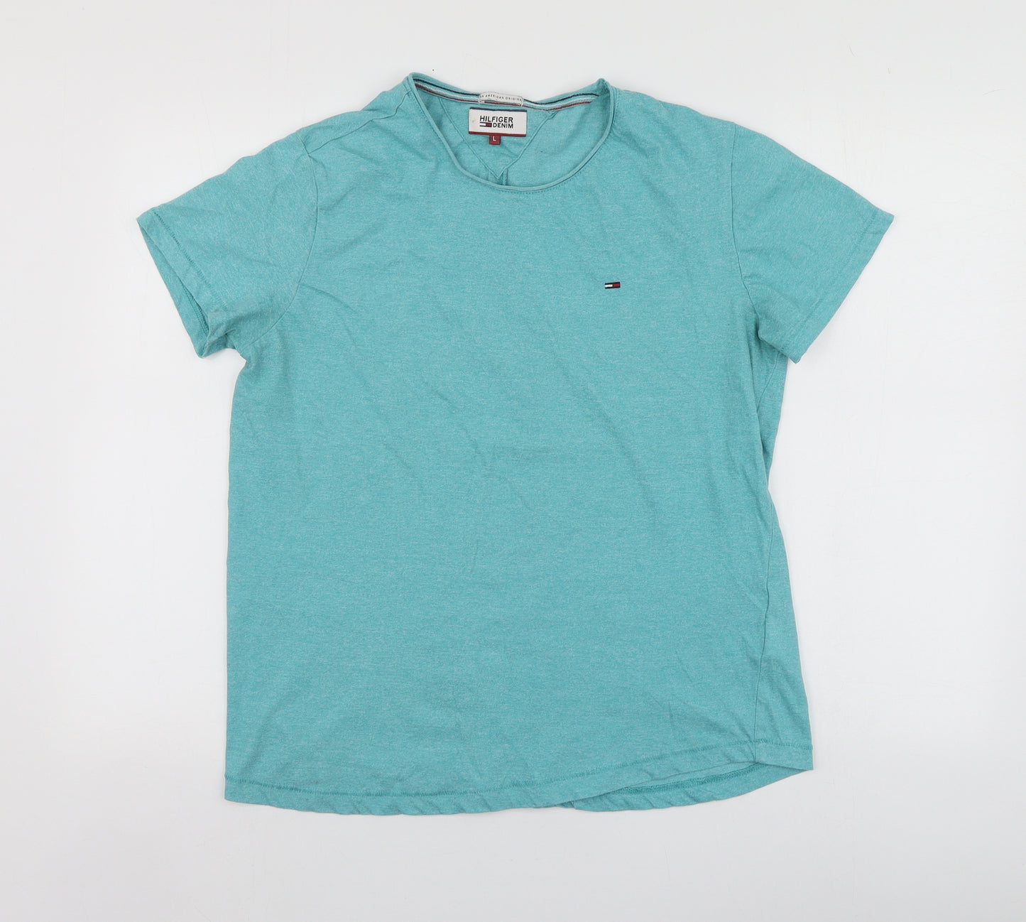 Tommy Hilfiger Womens Blue  Polyester Basic T-Shirt Size L Round Neck