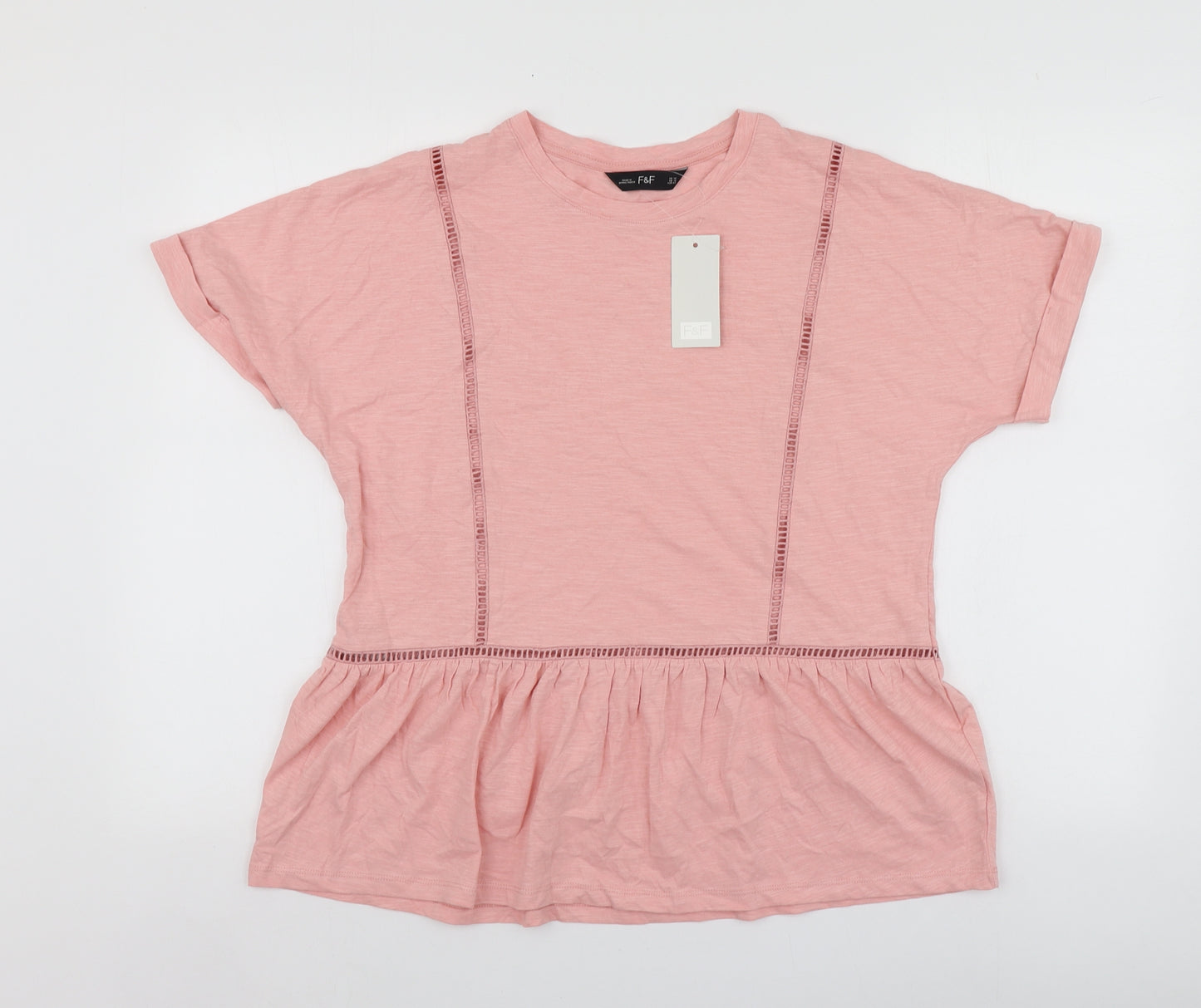 F&F Womens Pink  Cotton Basic T-Shirt Size 14 Round Neck