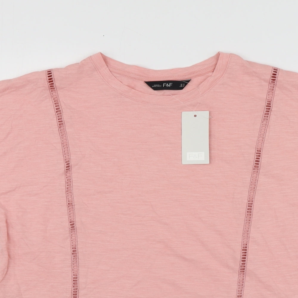F&F Womens Pink  Cotton Basic T-Shirt Size 14 Round Neck