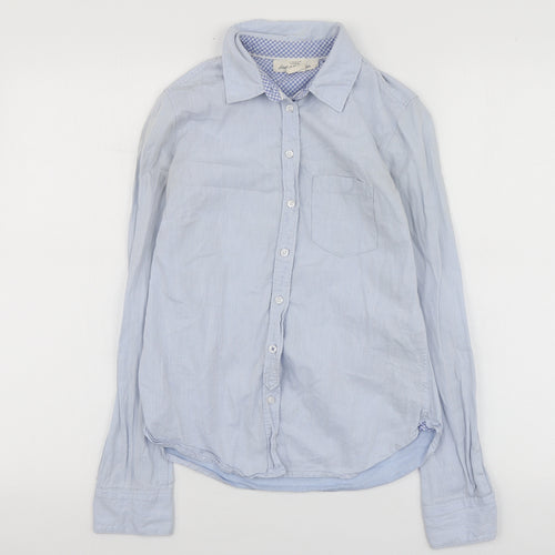 H&M Womens Blue  Cotton Basic Button-Up Size 32 Collared
