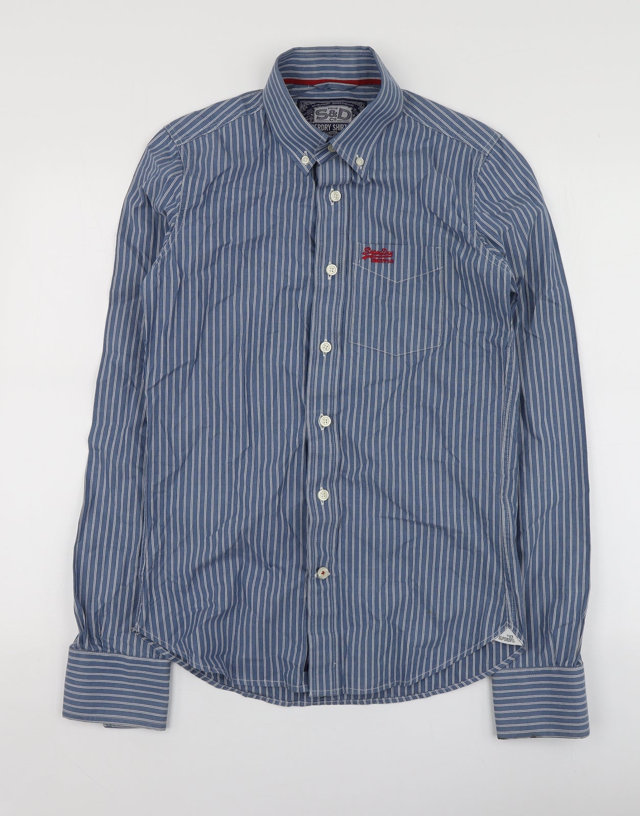 Superdry Mens Blue Striped Cotton  Button-Up Size S Collared